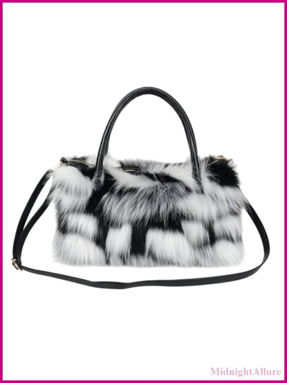 Faux Fur Tote Bag Fluffy Shoulder Handbag Y2K Purse PU Leather Trim